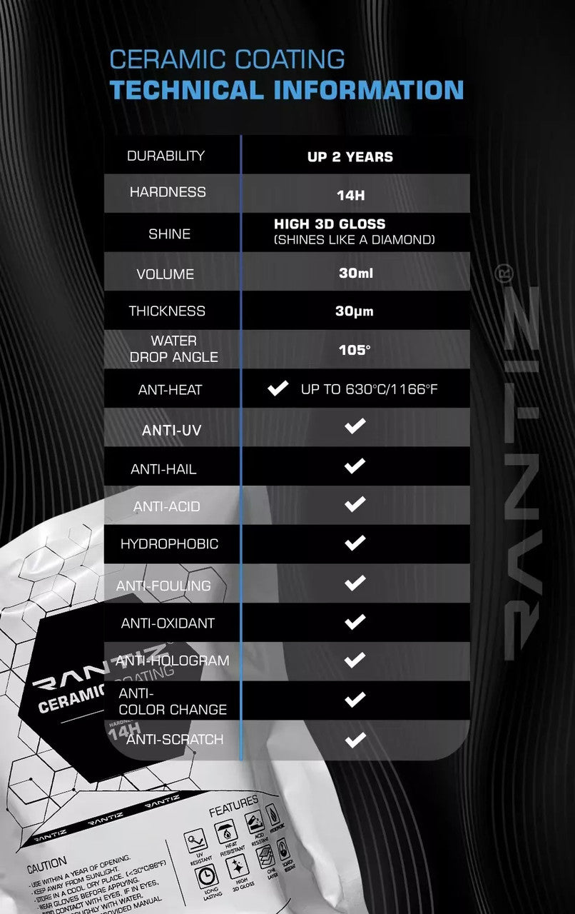 Rantiz Ceramic Coating - High Gloss - Extreme Hardness - My Store